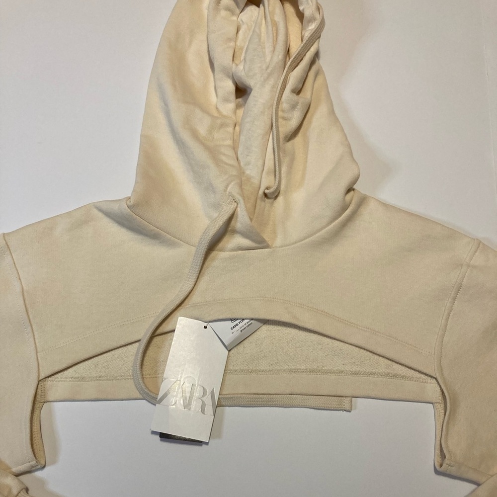 ZARA CROP OPEN BUST HIGH LOW HOODIE